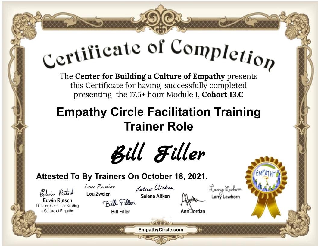 Bill Filler with Empathy Circle Facilitator Certificate